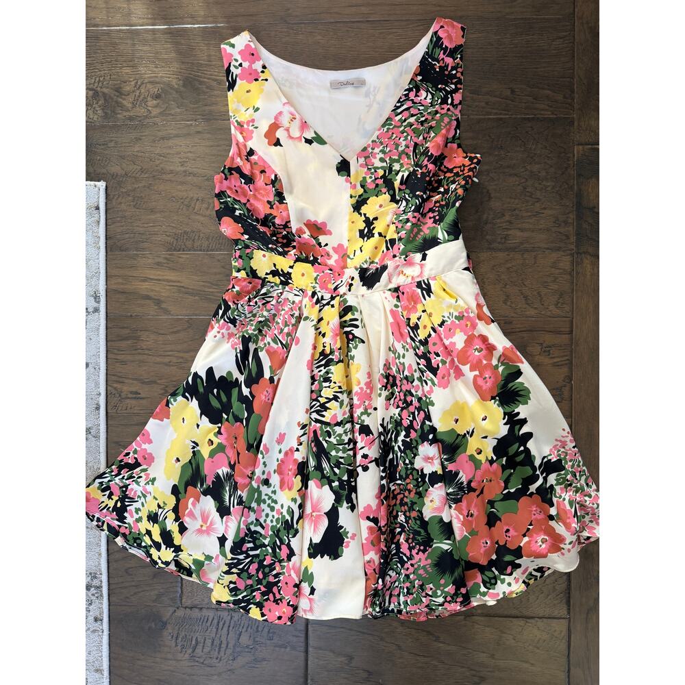 Darling Floral Sleeveless Dress‎ size L Missing belt